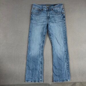 Rock 47 Wrangler Jeans Mens 34x34 Blue Slim Bootcut Stretch Distressed Denim